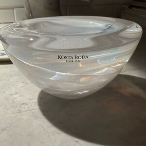 Kosta Boda Atoll Glass Votive/Tealight Holder With White Swirl